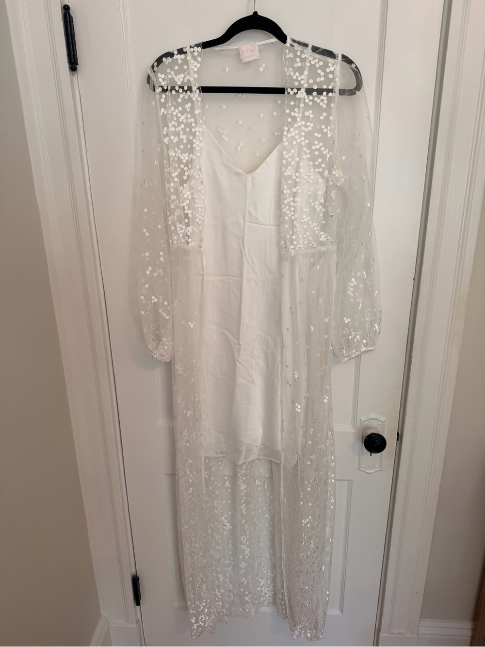 LE ROSE Stories Bridal Getting Ready Robe Set Size L White Tulle Duster & Satin